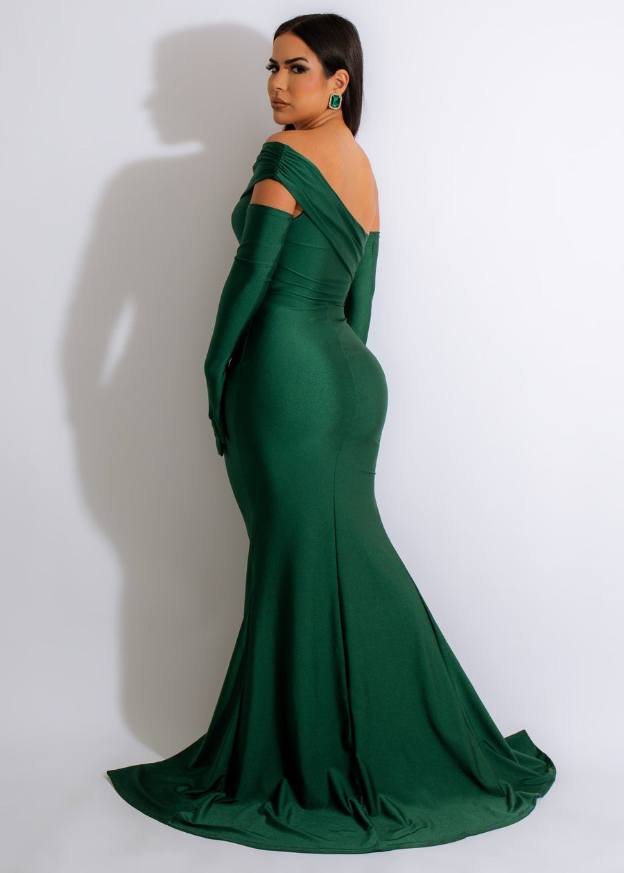 TATIANA ONE SHOULDER RUCHED OPEN LEG DRESS W/GLOVES