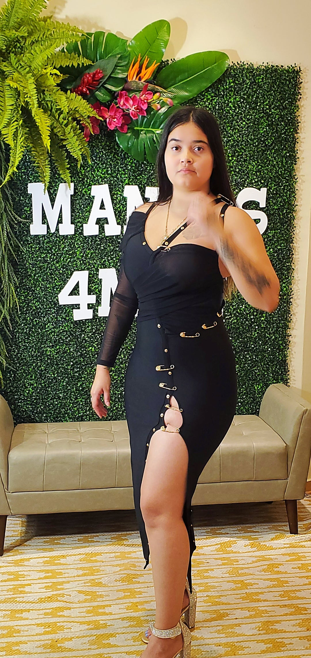 ONE SHOULDER SAFETY PIN MIDI DRESS