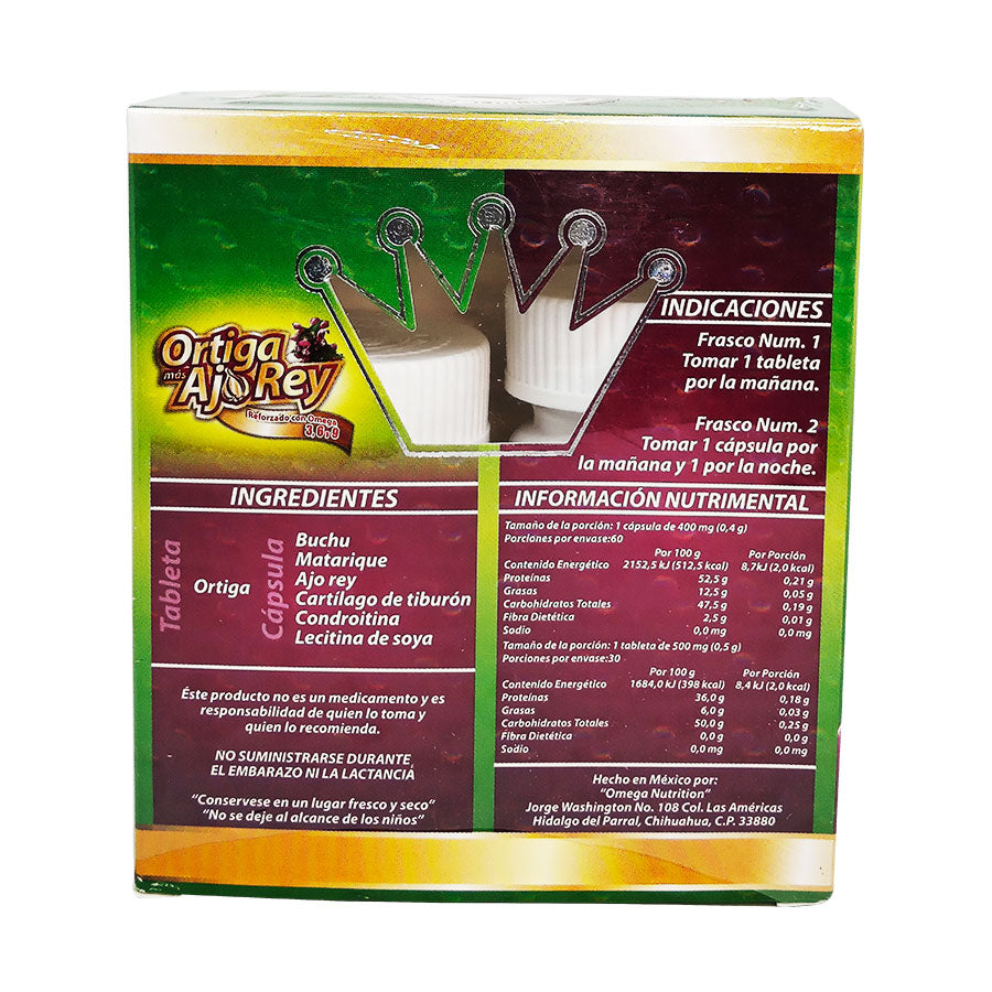 ORTIGA MAS AJO REY REFORZADO CON OMEGA 3 6 9 SUPLEMENTO NATURAL