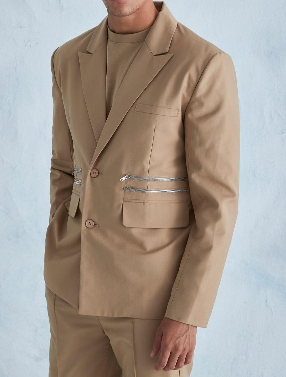 OVERSIZED BOXY ZIPPER DETAIL JACKET BLAZER