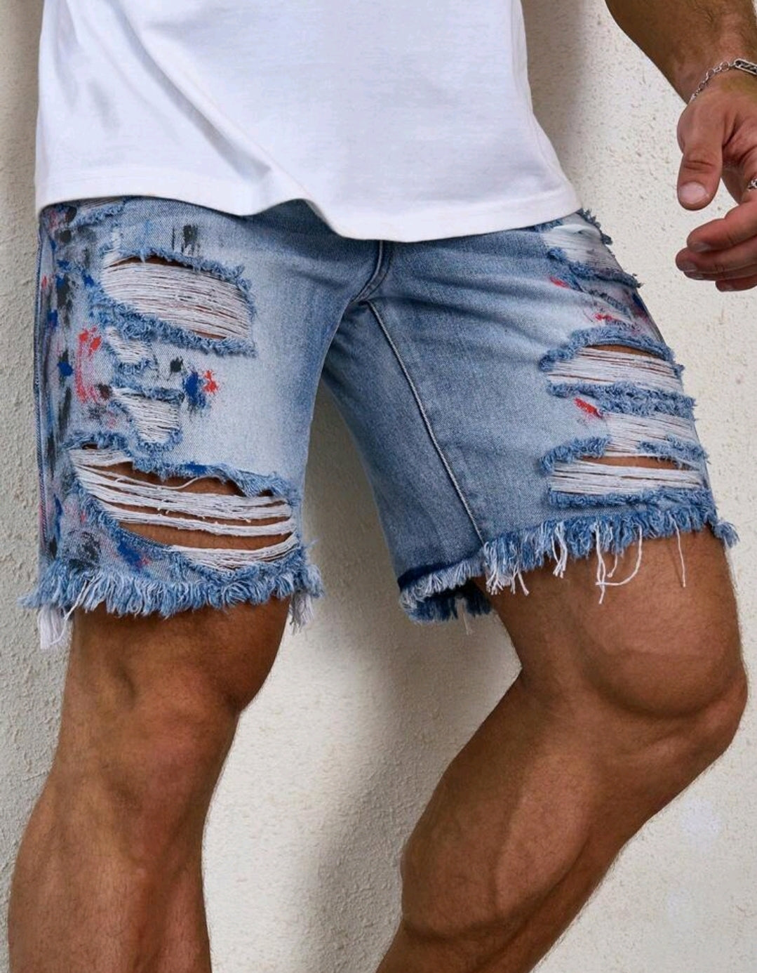 MEN DISTRESSED DENIM SHORT WITH POCKETS