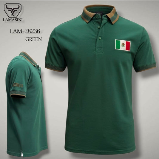 EMBROIDERED MEXICAN FLAG POLO SHIRT