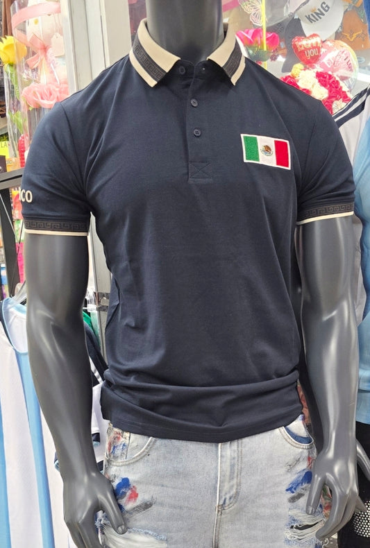 EMBROIDERED MEXICAN FLAG POLO SHIRT