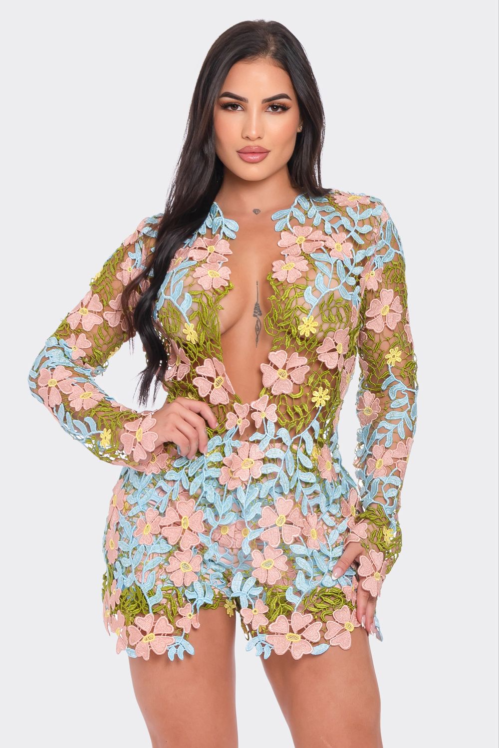 FLOWER LACE 2 PIECE SET SHORT AND BLAZER